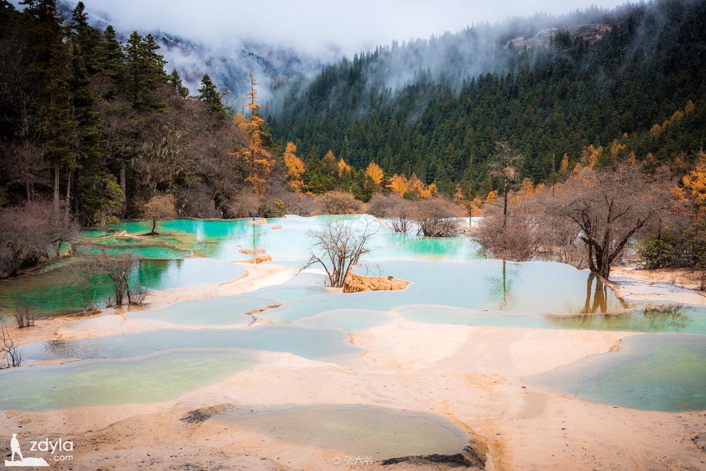 Huanglong colorful pool in snow field