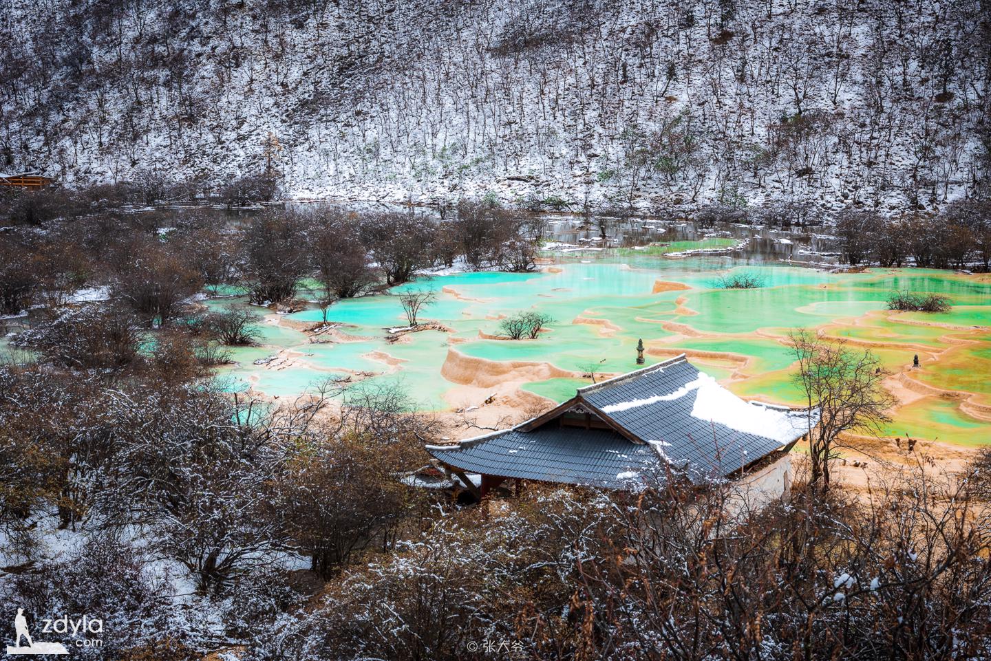 Huanglong colorful pool in snow field